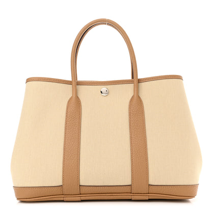 Hermes Toile Militaire Vache Country Garden Party 30 TPM Tote Beton Biscuit 1 of 11
