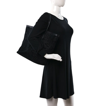 Gucci Nubuck Brocade Medium Soft Stirrup Tote Black 2 of 9