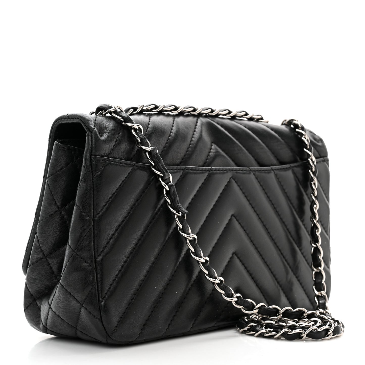 Lambskin Surpique Chevron Medium Single Flap Black