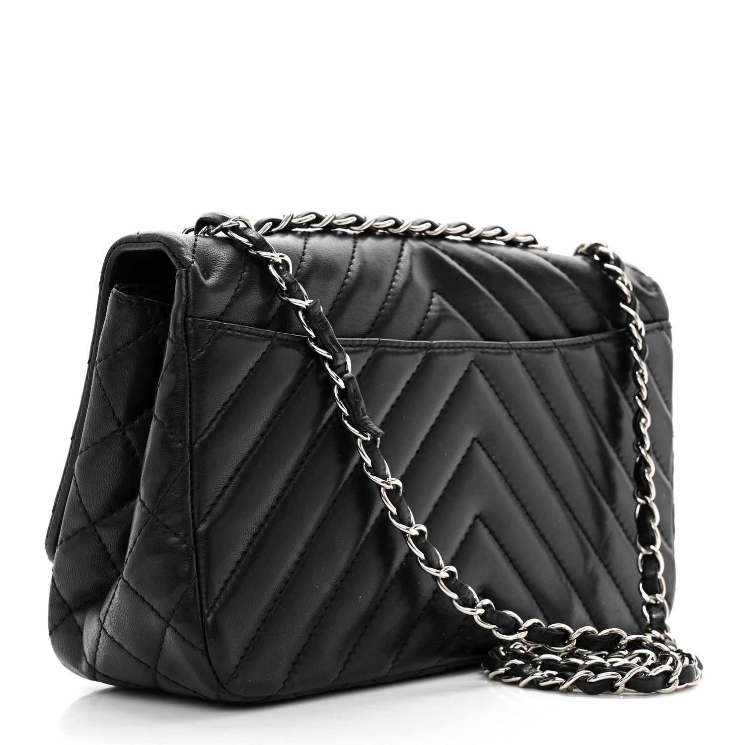 Chanel Lambskin Surpique Chevron Medium Single Flap Black 3 of 11