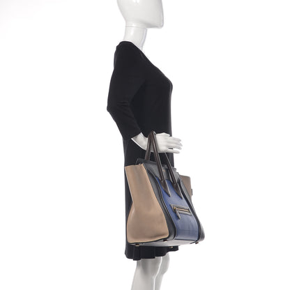 Celine Elephant Calfskin Mini Tri-Color Luggage Indigo 2 of 18