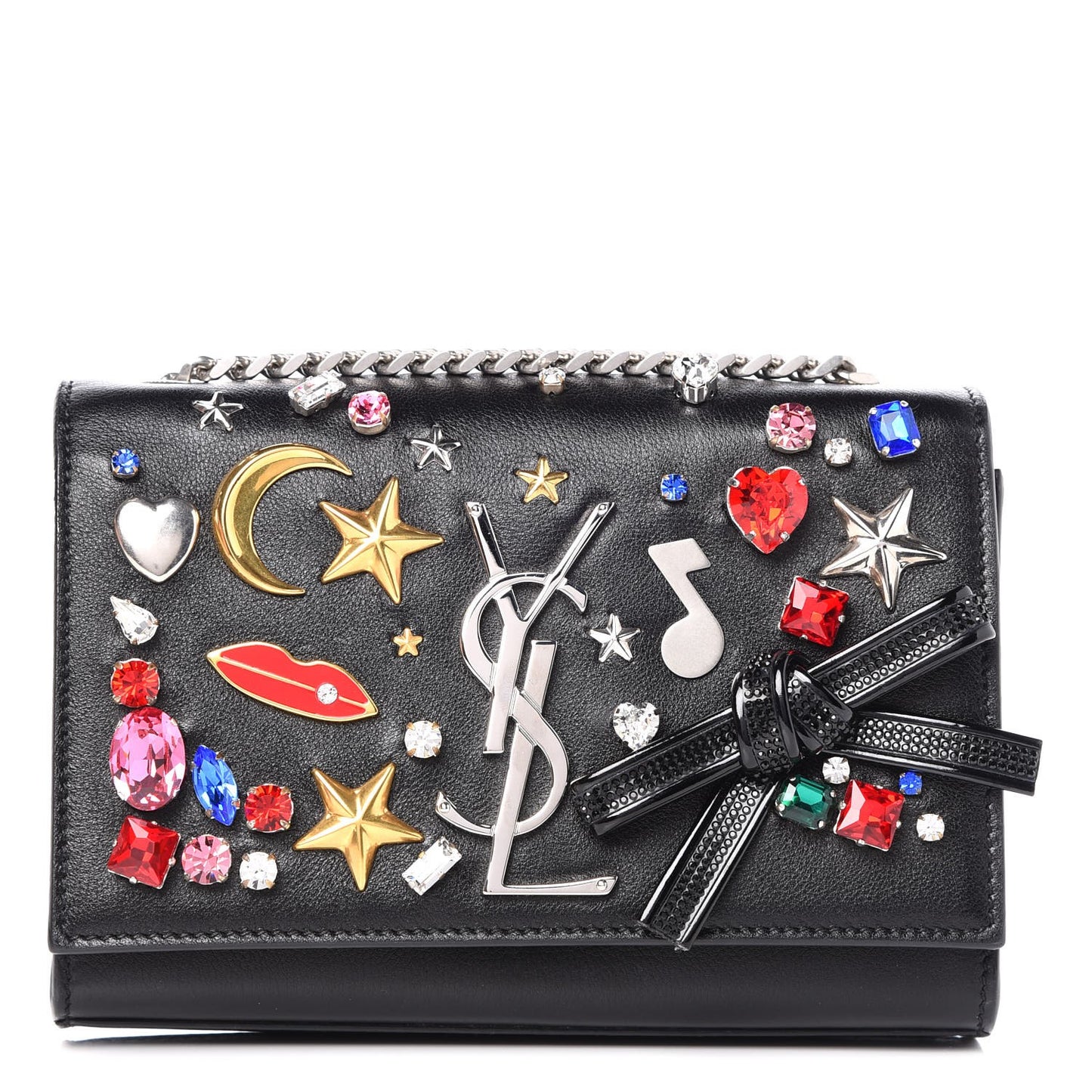 Calfskin Embellished Small Monogram Kate Satchel Black
