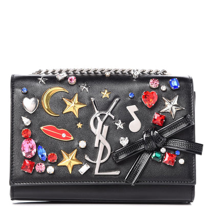Saint Laurent Calfskin Embellished Small Monogram Kate Satchel Black 1 of 6