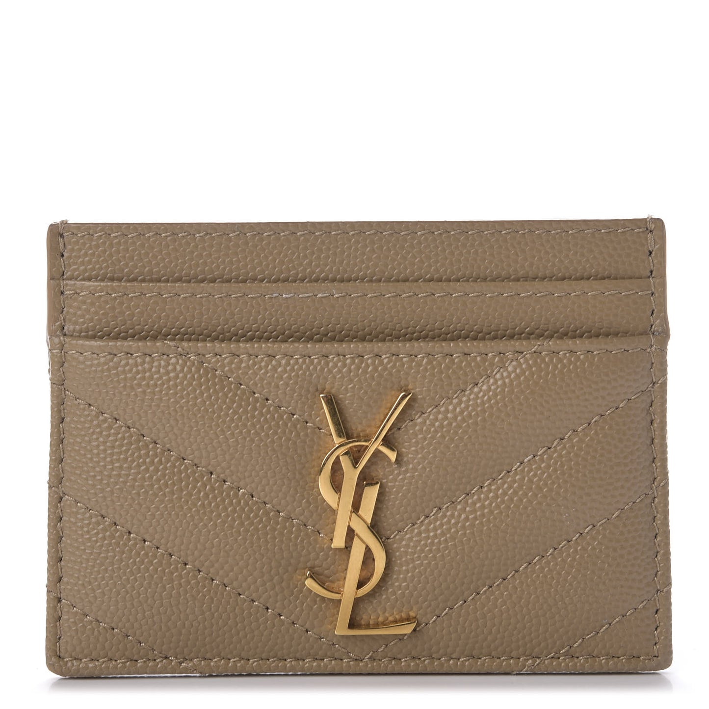 Grain De Poudre Matelasse Chevron Monogram Credit Card Case Dark Latte