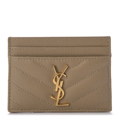 Saint Laurent Grain De Poudre Matelasse Chevron Monogram Credit Card Case Dark Latte 1 of 8