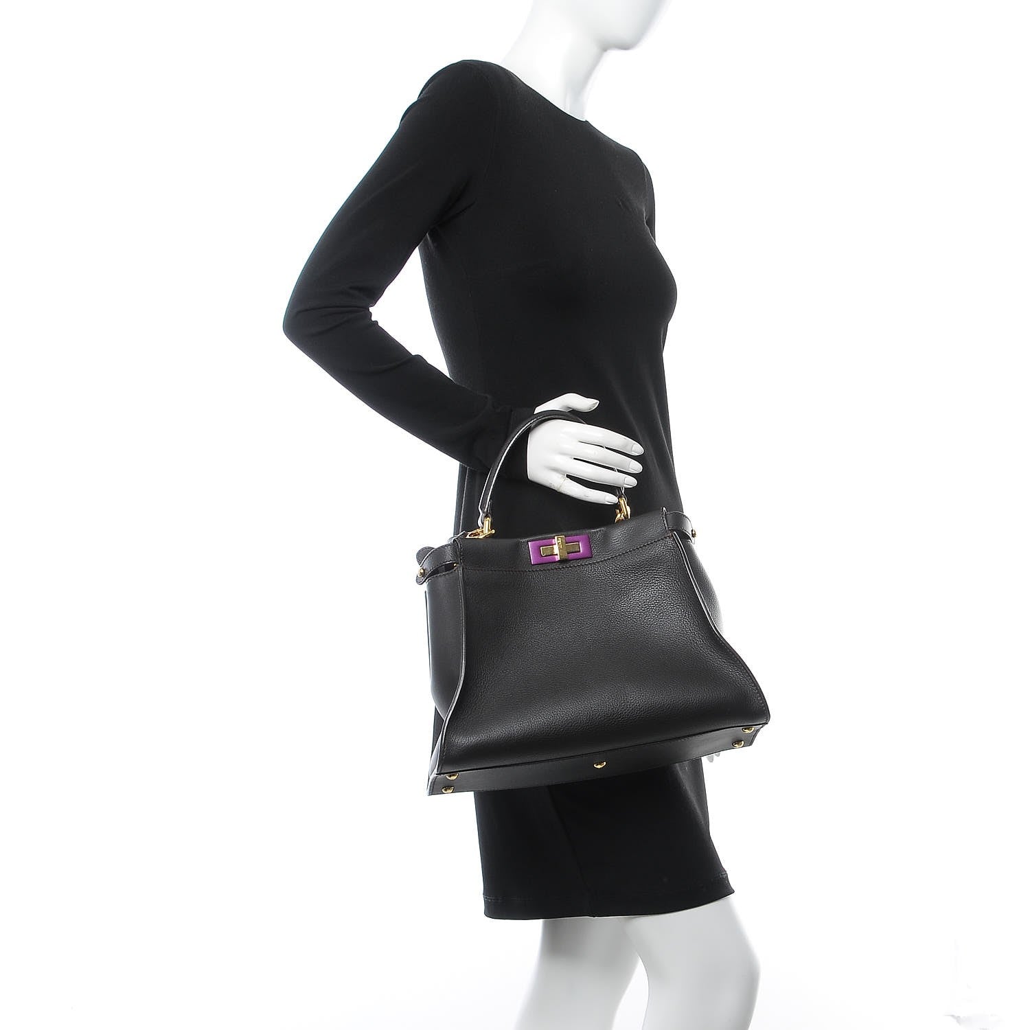 Fendi Vitello Seta Shiny Nappa Medium Peekaboo Iconic Satchel Dark Brown Yellow 2 of 12