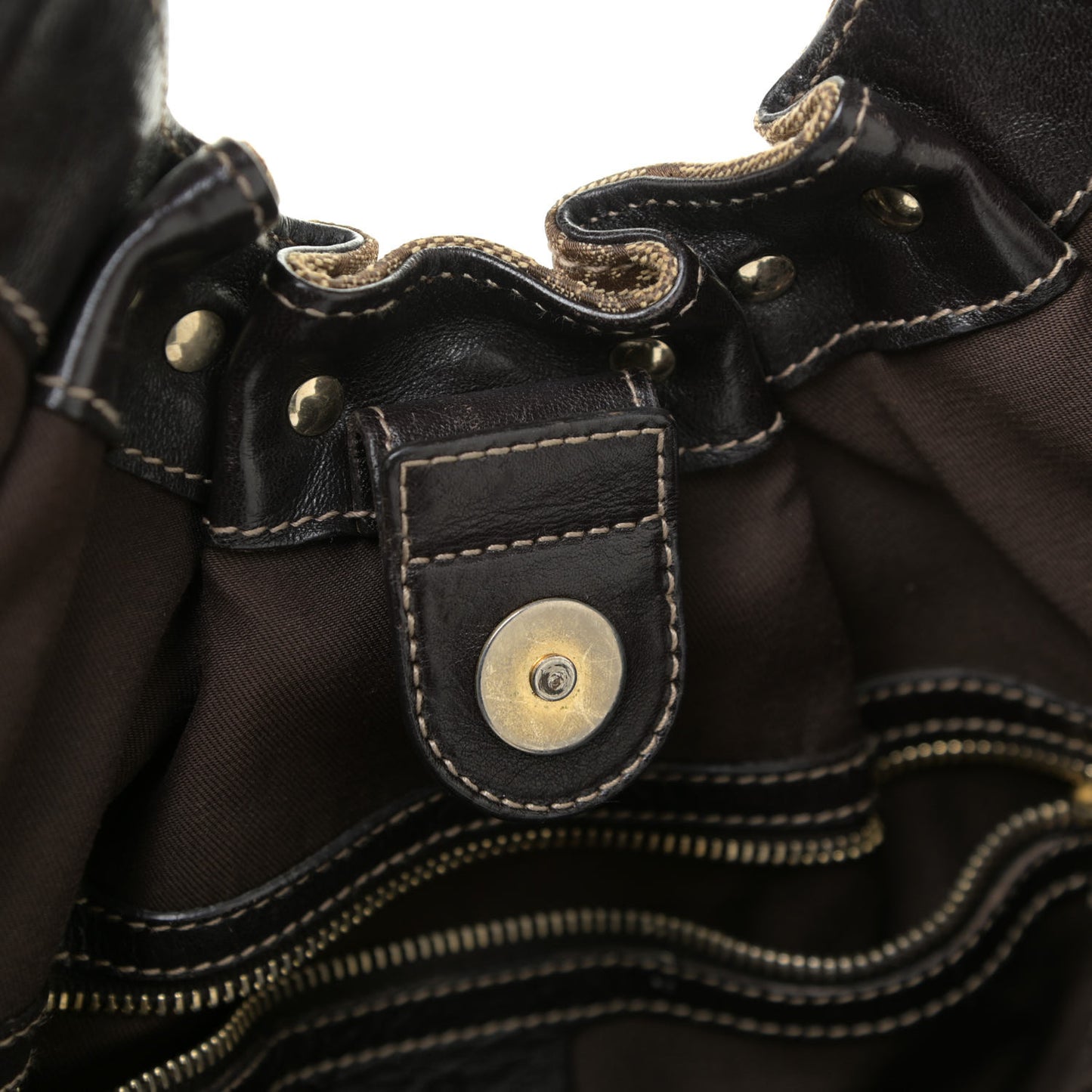 Monogram Studded Pelham Tote Dark Brown