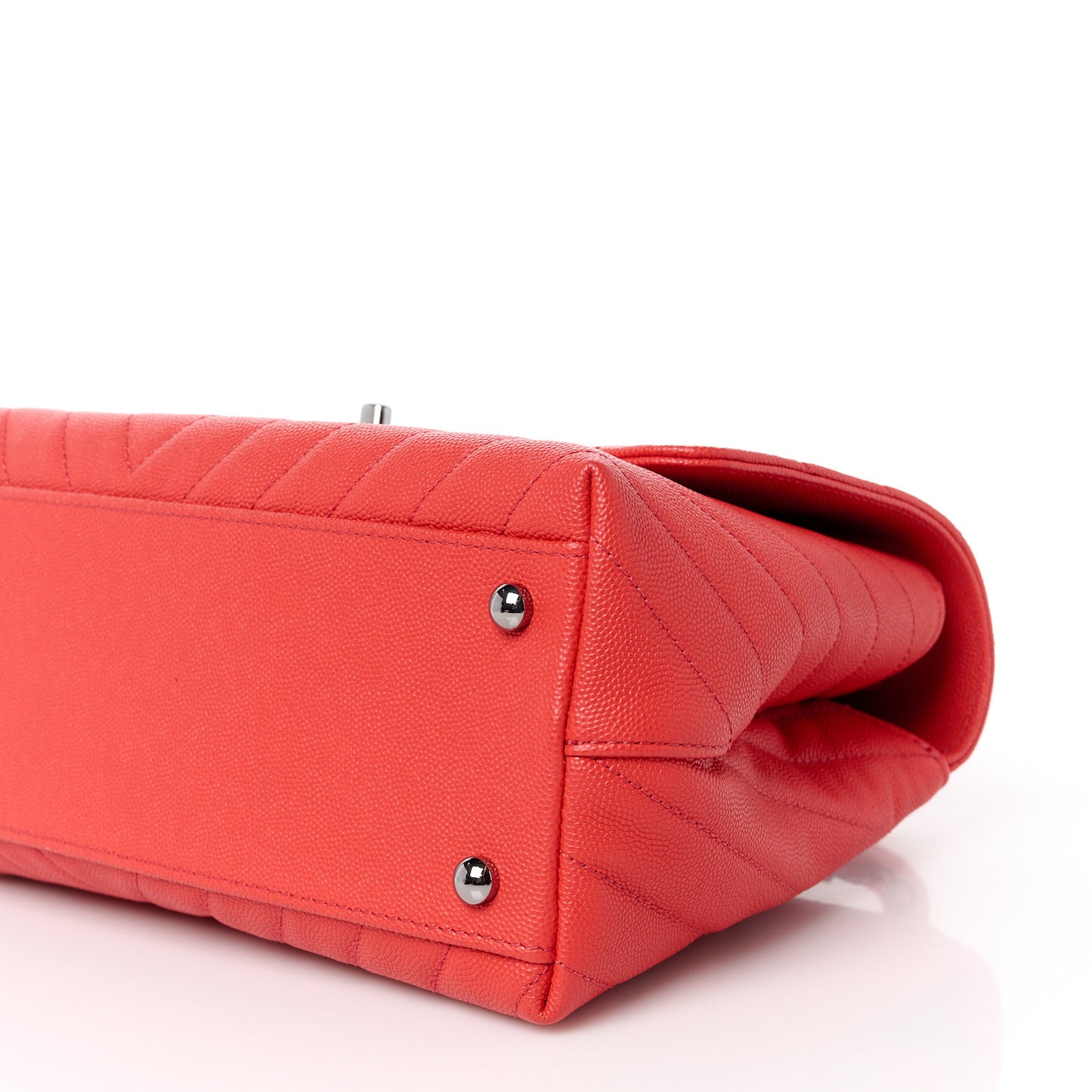 Caviar Chevron Quilted Small Coco Handle Flap Coral