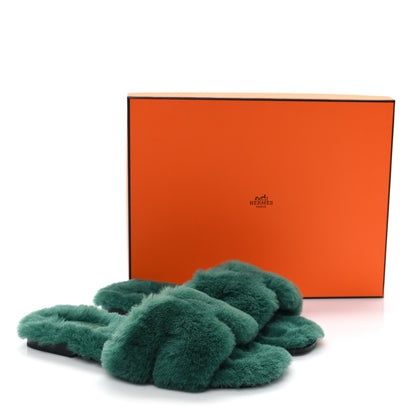 Hermes Woolskin Oran Sandals 37.5 Vert Anglais 9 of 9
