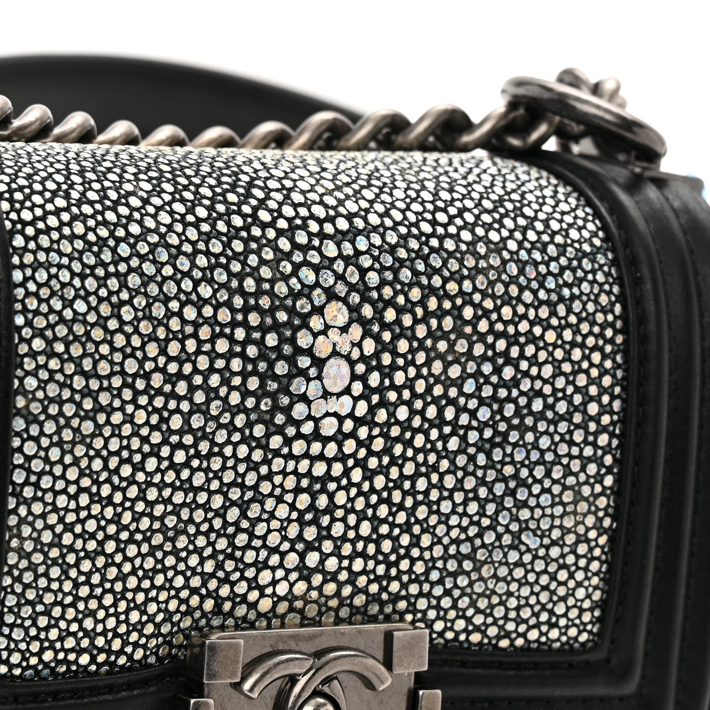 Galuchat Stingray Mini Boy Flap Black Silver