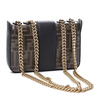 Fendi Glazed Fabric Vitello Century FF 1974 Stamp Patch Mini Double F Crossbody Bag Mogano Panna Black 2 of 10