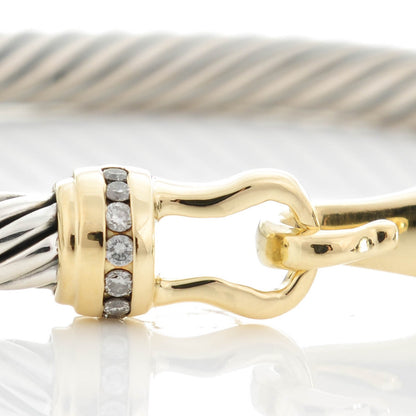 David Yurman Sterling Silver 18K Yellow Gold Pave Diamond 5mm Cable Buckle Bracelet 5 of 6
