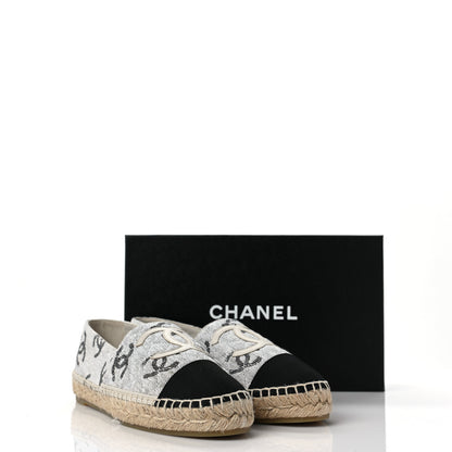 Chanel Cotton Jacquard Grosgrain CC Print Espadrilles 40 Grey Black 9 of 9