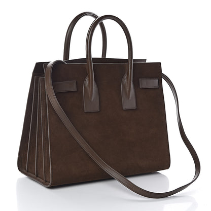 Saint Laurent Suede Calfskin Small Sac De Jour Military Brown 3 of 9
