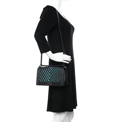 Chanel Calfskin Painted Chevron Embossed Medium Boy Flap Black 2 of 10