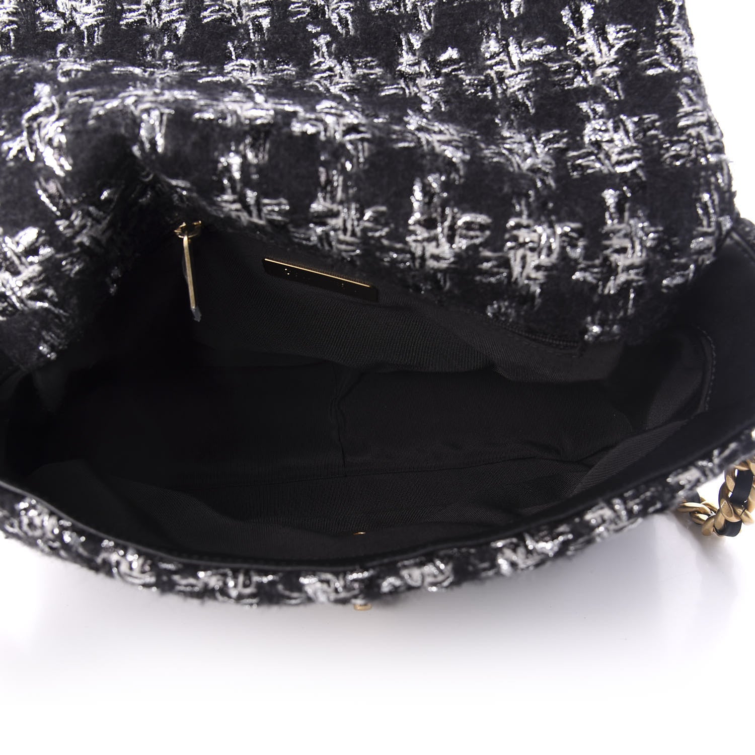 Chanel Tweed Quilted Large 19 Flap Black Ecru White 5 of 10