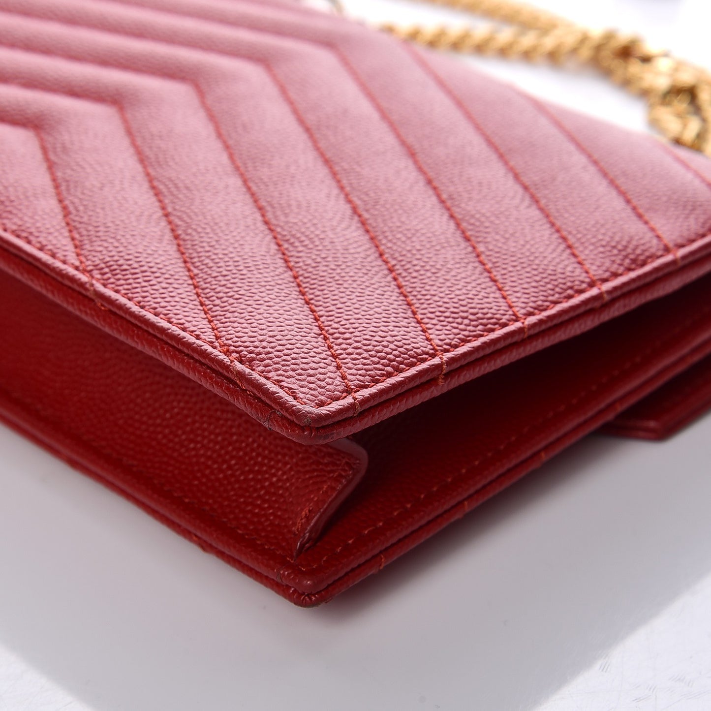 Grain De Poudre Matelasse Chevron Monogram Envelope Chain Wallet New Red