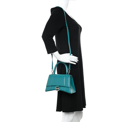 Balenciaga Shiny Box Calfskin Small Hourglass Top Handle Bag Dark Turquoise 2 of 11