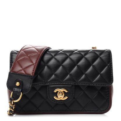 Chanel Calfskin Quilted Small Strap Into Flap Black Burgundy 1 of 11