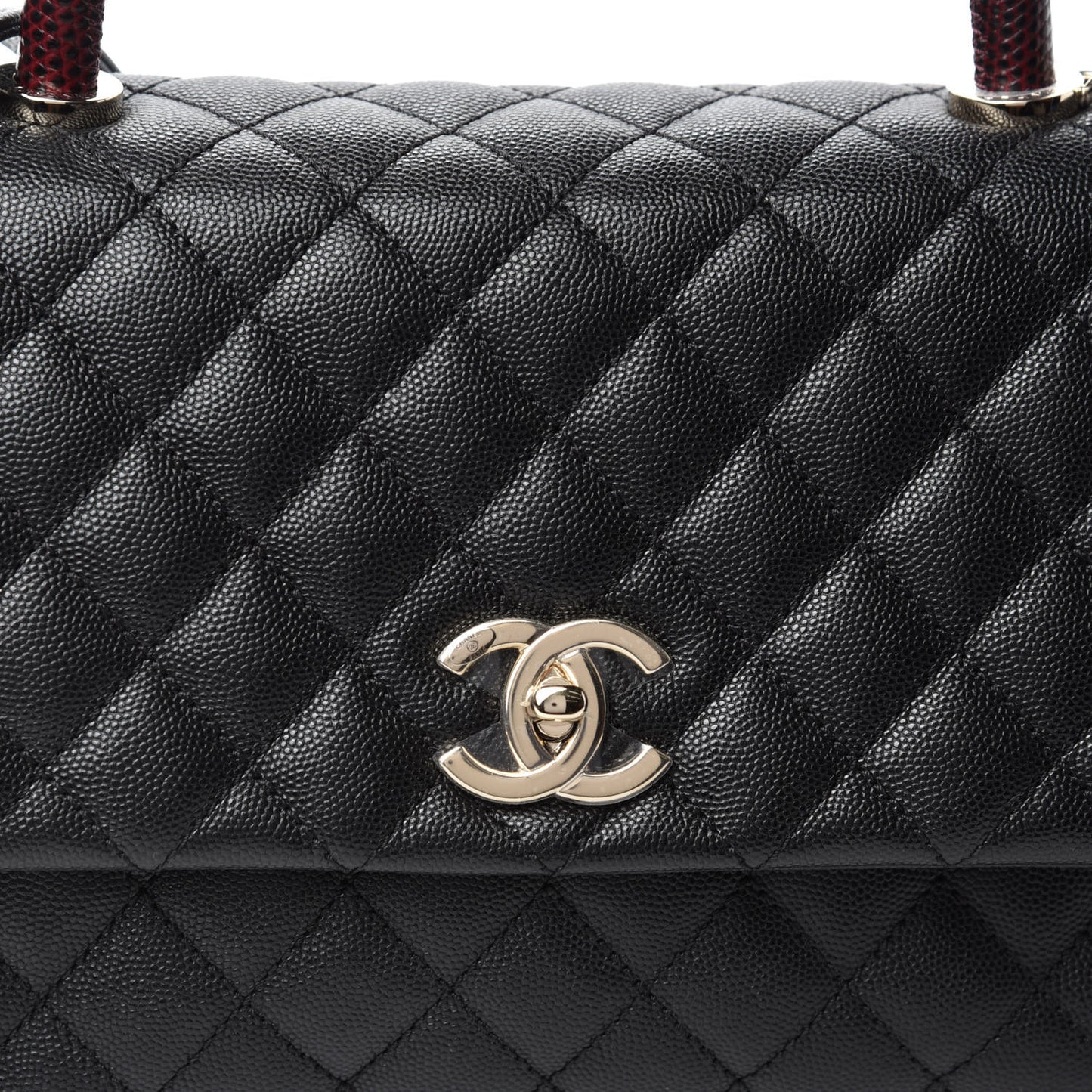 Caviar Lizard Embossed Quilted Small Coco Handle Flap Black