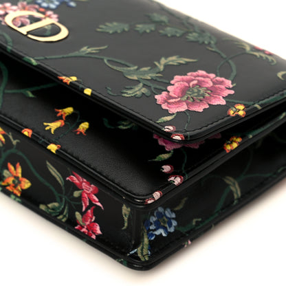 Christian Dior Calfskin Petites Fleurs Print Caro Pouch With Chain Black Multicolor 10 of 10