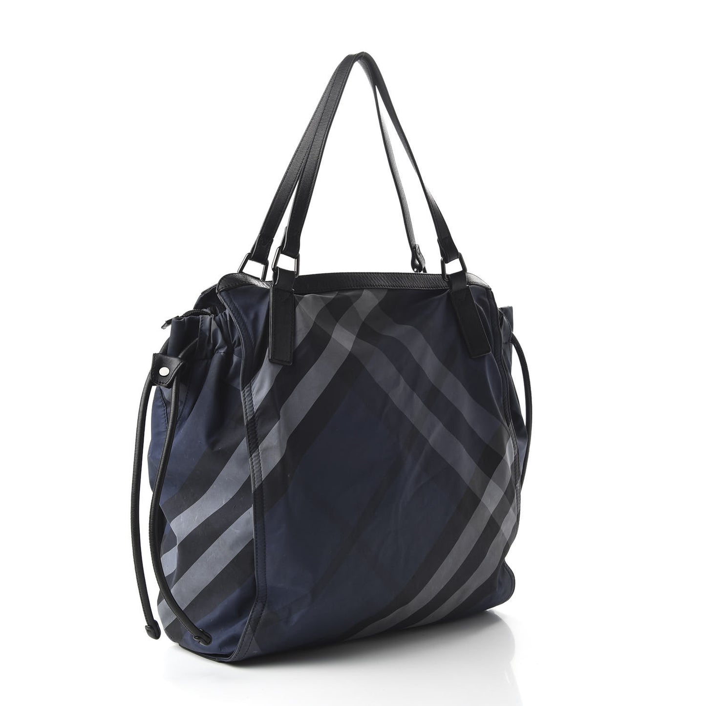 Nylon Check Small Buckleigh Packable Tote Navy Blue