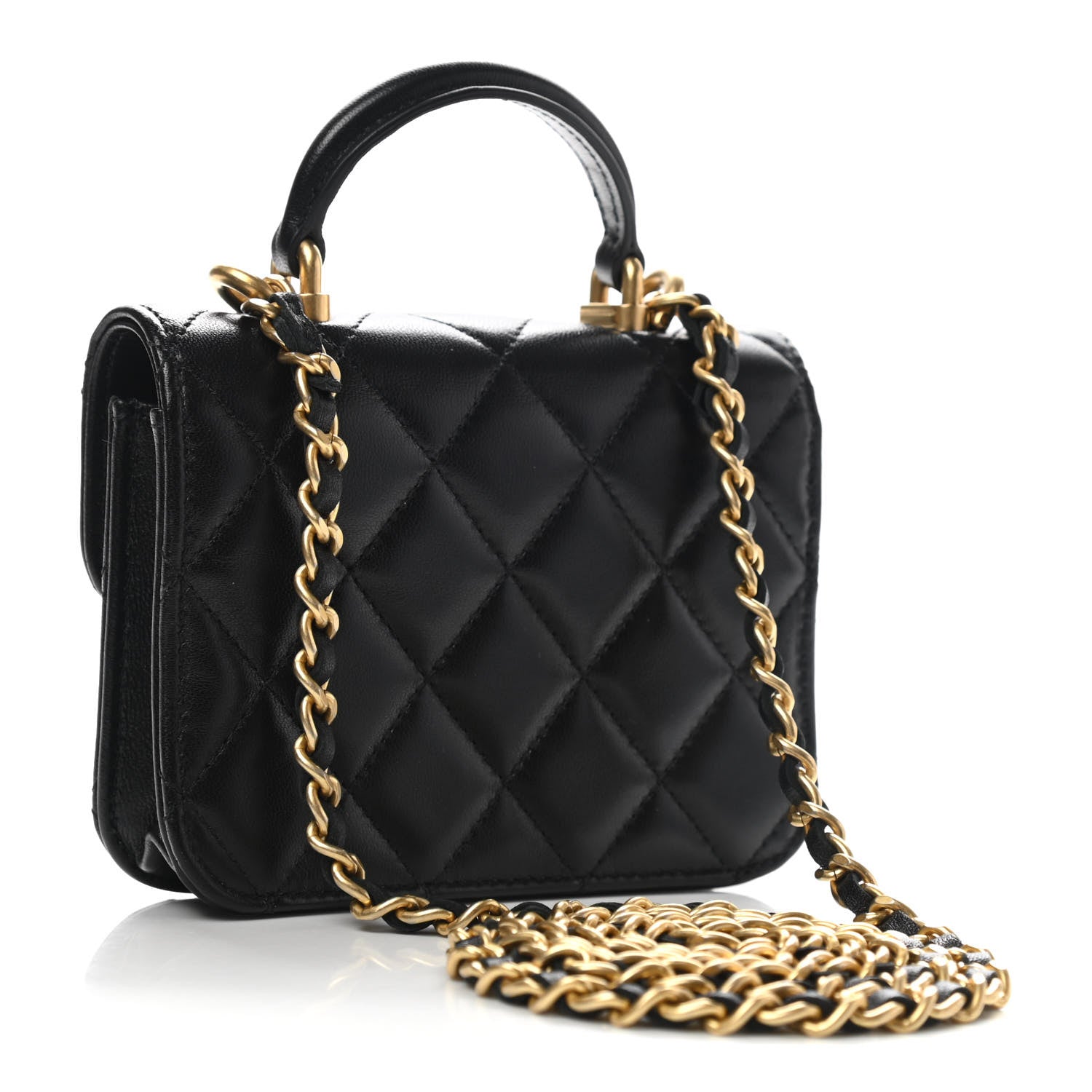 Chanel Lambskin Quilted Top Handle Flap Coin Purse With Chain Black 3 of 10