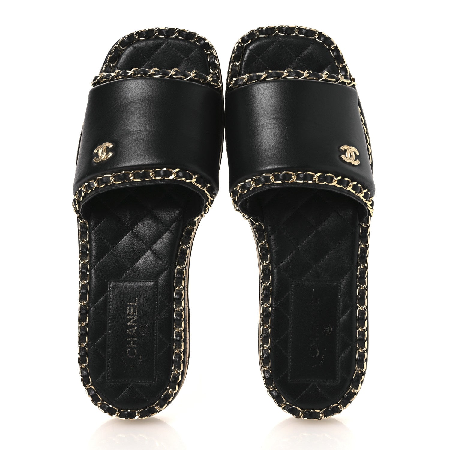 Chanel Lambskin Chain Cork Slide Sandals 38 Black 2 of 11