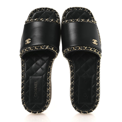 Chanel Lambskin Chain Cork Slide Sandals 38 Black 2 of 11