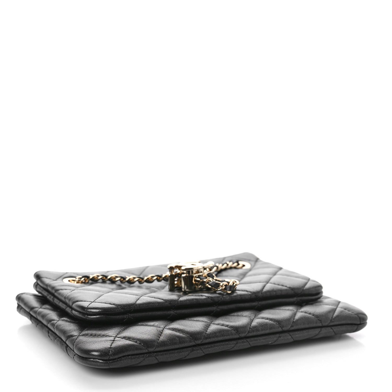 Chanel Shiny Lambskin Quilted Medium Double Case With Strap Black 4 of 9