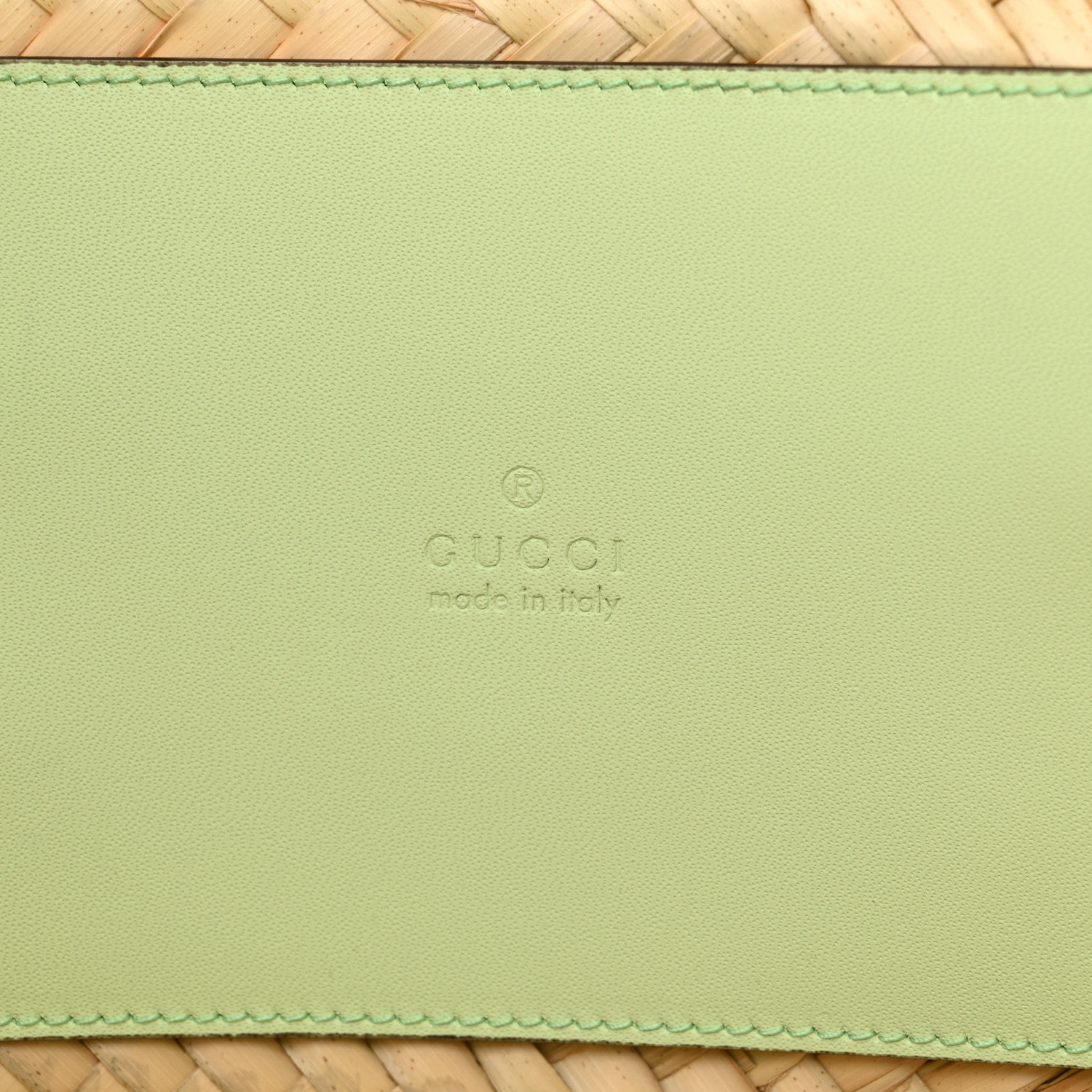 Gucci Straw Calfskin Plexiglass Small Logo Tote Pale Green 6 of 12