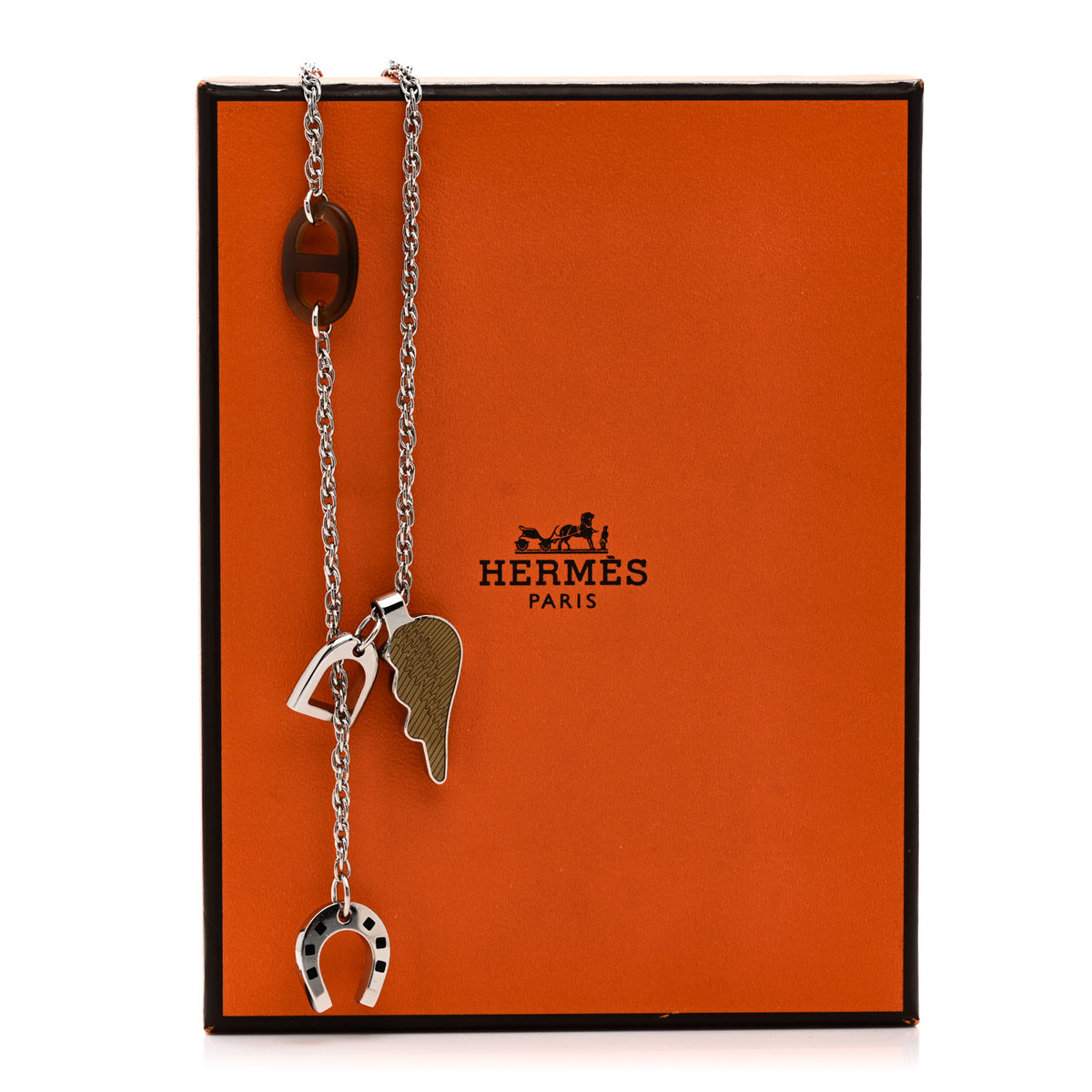 Hermes Palladium Buffalo Horn Lacquered Bon Voyage Necklace Black Dore 6 of 6