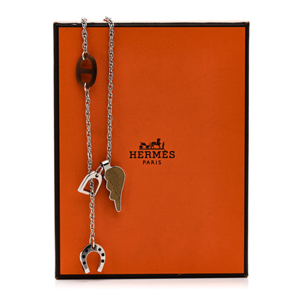 Hermes Palladium Buffalo Horn Lacquered Bon Voyage Necklace Black Dore 6 of 6
