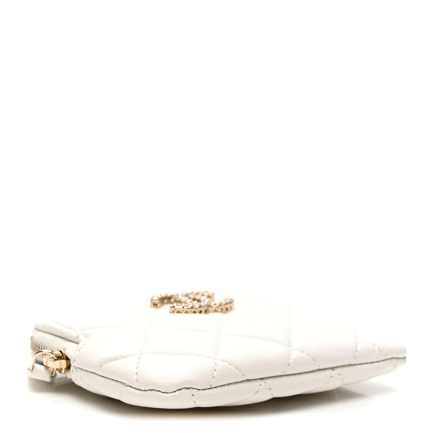 Chanel Caviar Quilted Crystal Zip Card Holder Wallet White 4 of 7