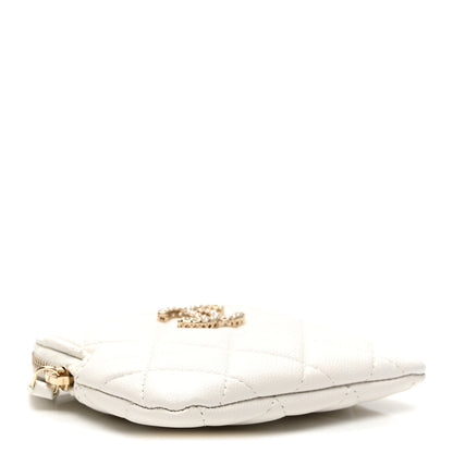 Chanel Caviar Quilted Crystal Zip Card Holder Wallet White 4 of 7