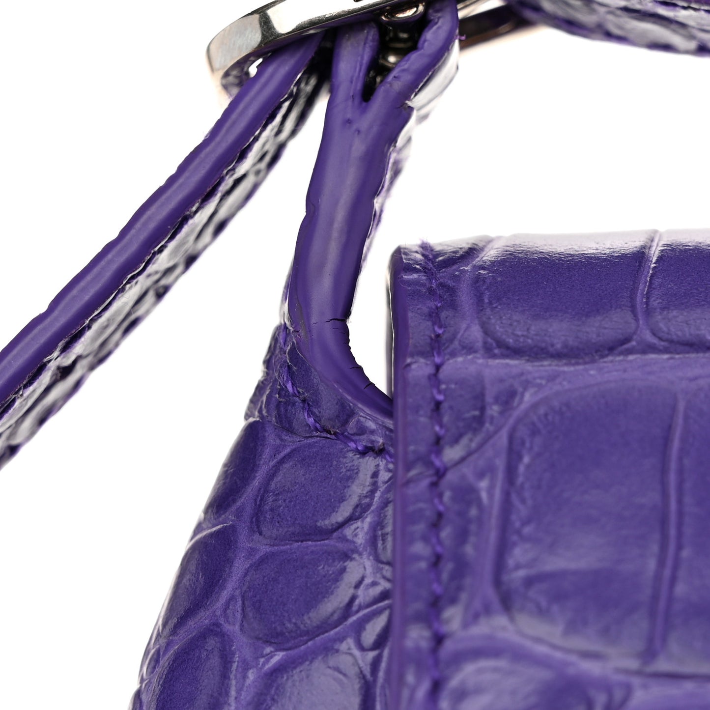 Shiny Super Supple Calfskin Crocodile Embossed Small XX Flap Stretch Bag Purple
