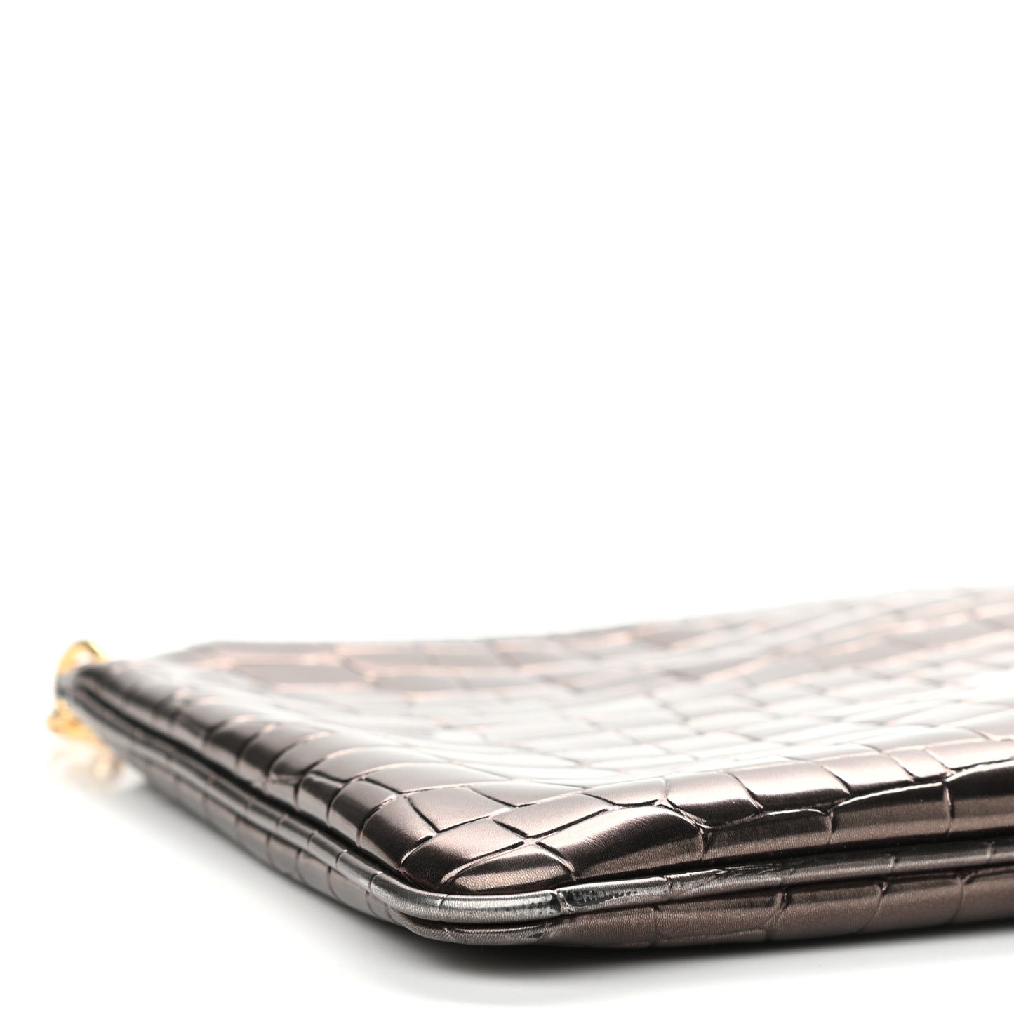 Embossed Crocodile Effect Chain Clutch Bronze
