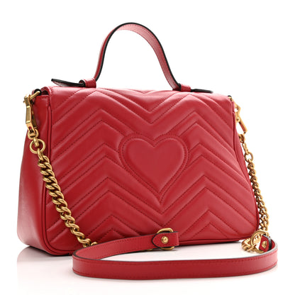 Gucci Calfskin Matelasse Small GG Marmont Top Handle Shoulder Bag Hibiscus Red 3 of 10
