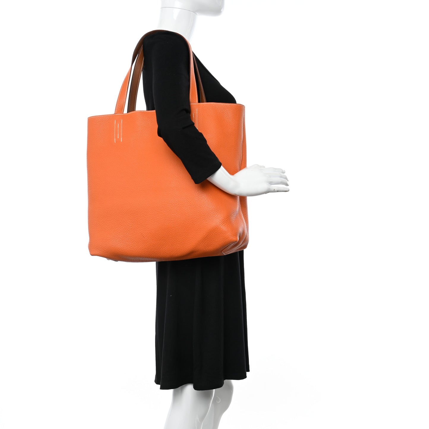 Taurillon Clemence Double Sens 45 Reversible Tote Orange Gold