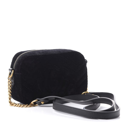 Gucci Velvet Matelasse Marquise Crystals Mini GG Marmont Chain Shoulder Bag Black 3 of 10