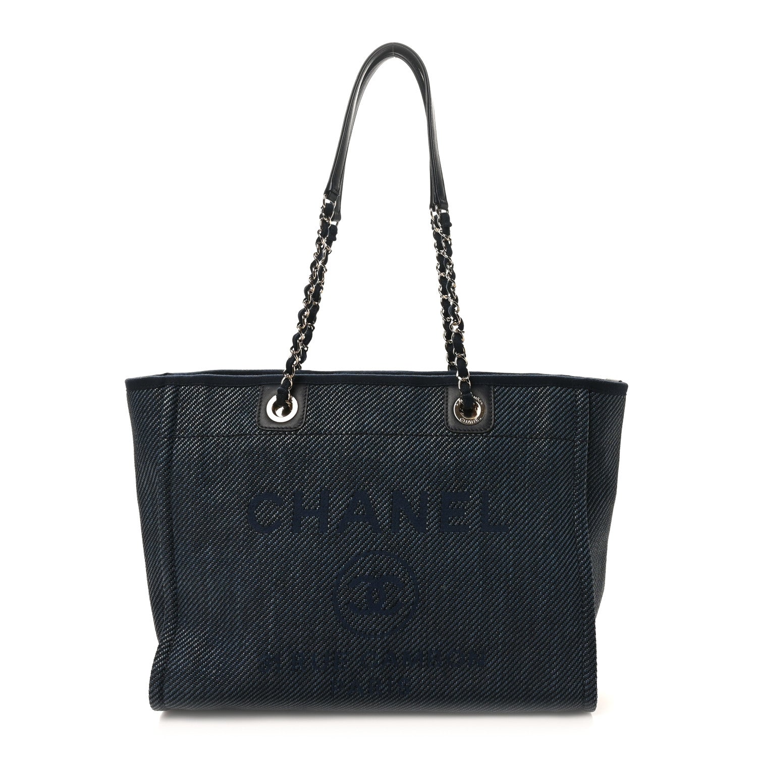 Chanel Mixed Fibers Striped Small Deauville Tote Navy Blue 1 of 10