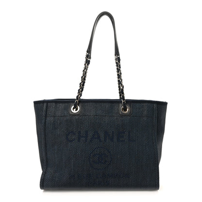 Chanel Mixed Fibers Striped Small Deauville Tote Navy Blue 1 of 10