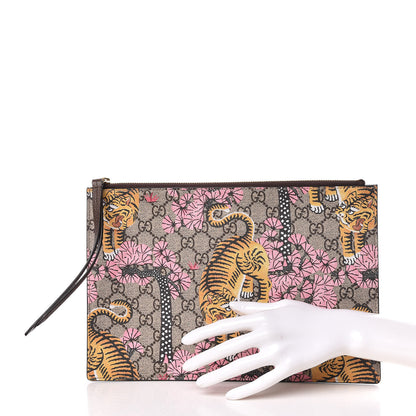 Gucci GG Supreme Monogram Bengal Zip Pouch Beige New Acero Crop Pink 2 of 10