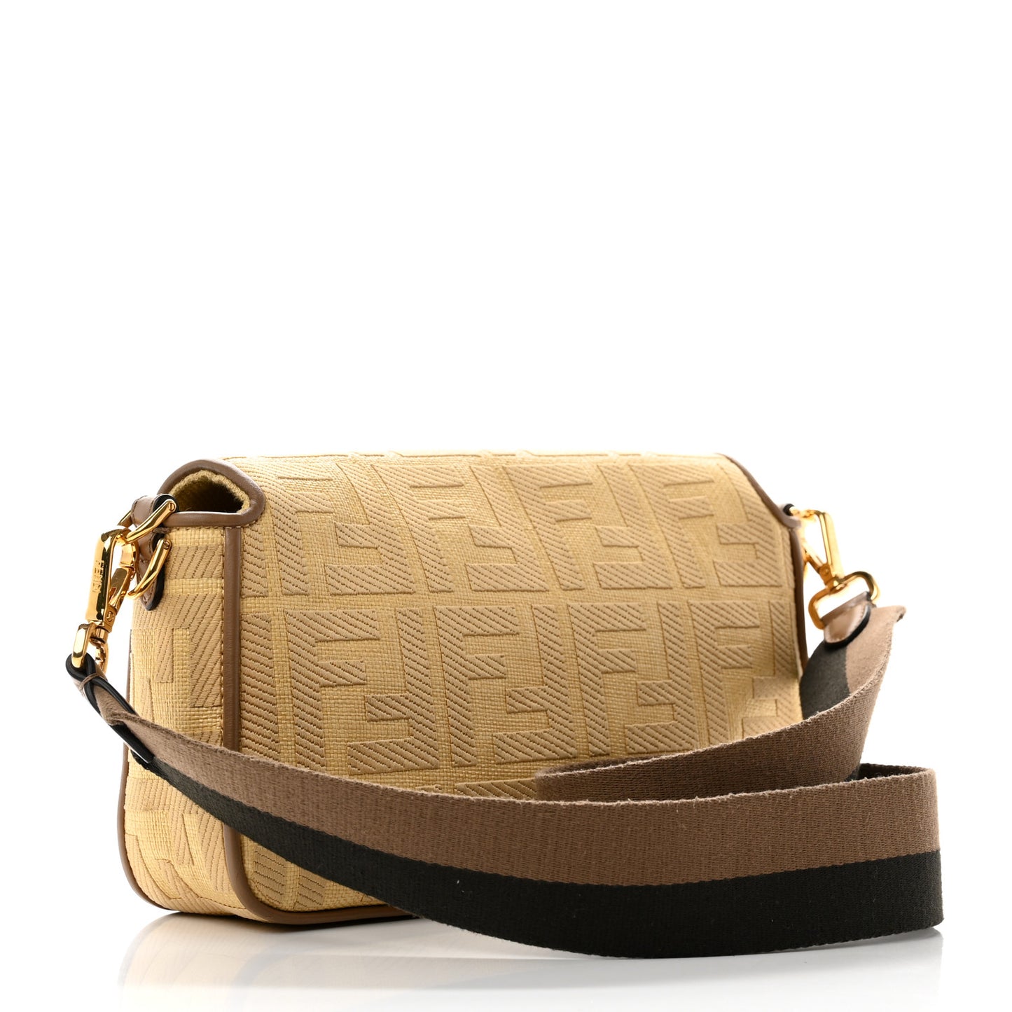Raffia Vitello King Lucido FF Embroidered Baguette Grano Sand