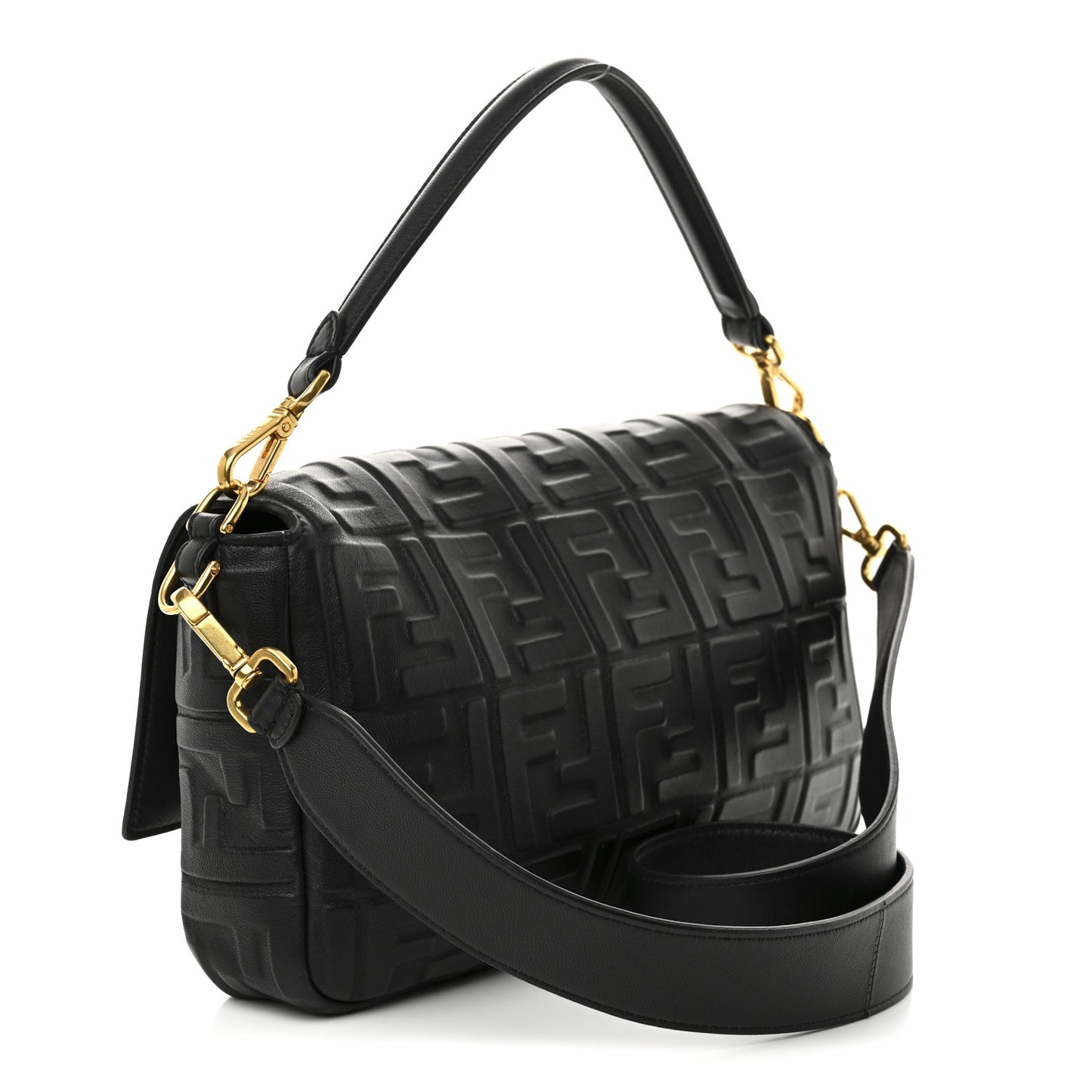 Nappa FF 1974 Embossed Large Baguette Black