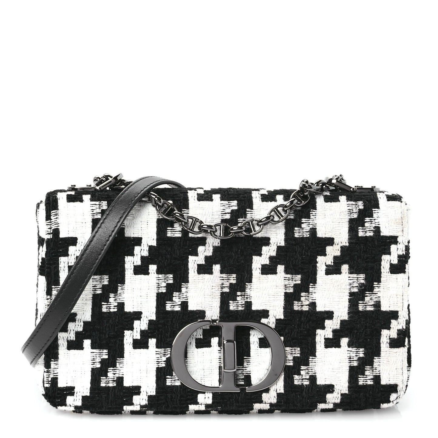 Tweed Macro Houndstooth Medium Caro Bag Black White