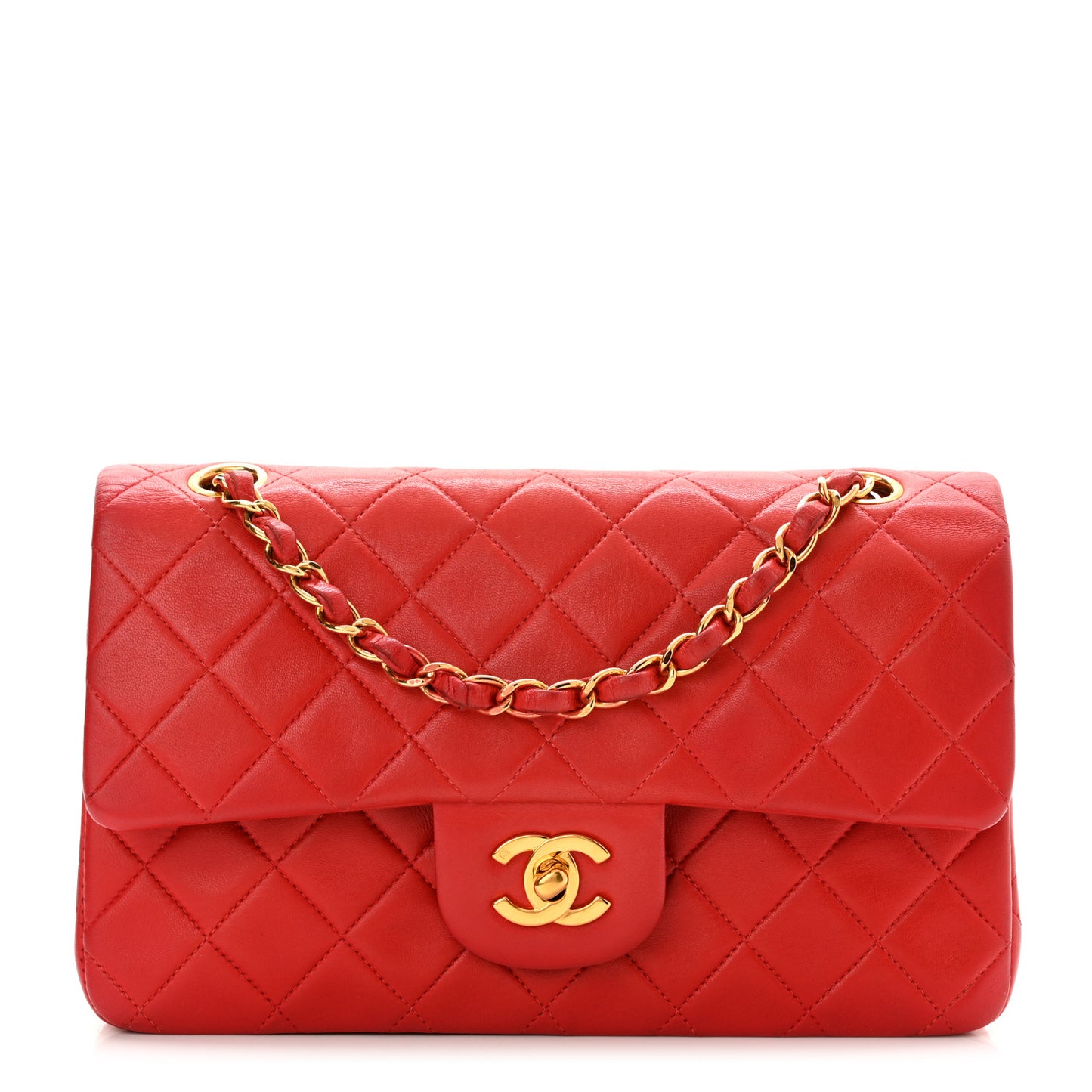 Lambskin Quilted Small Double Flap Red