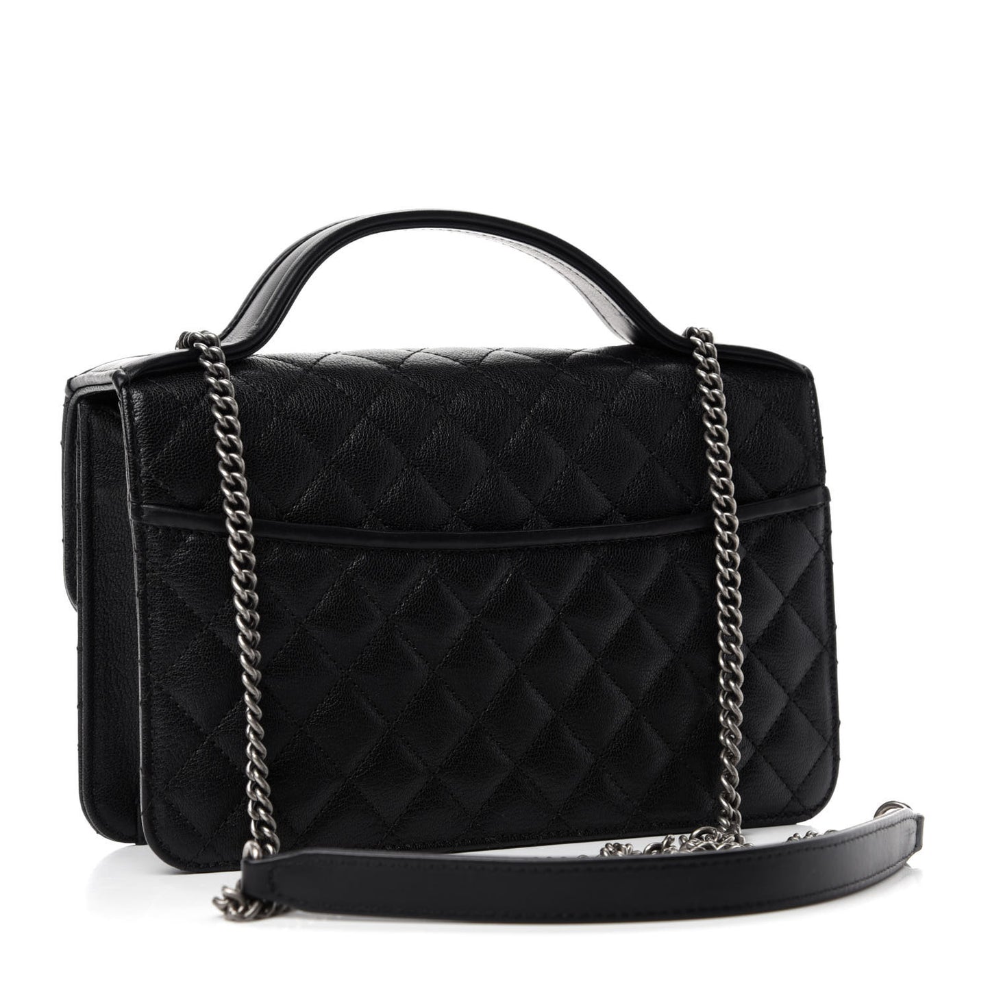 Goatskin Quilted Small CC University Top Handle Flap Black