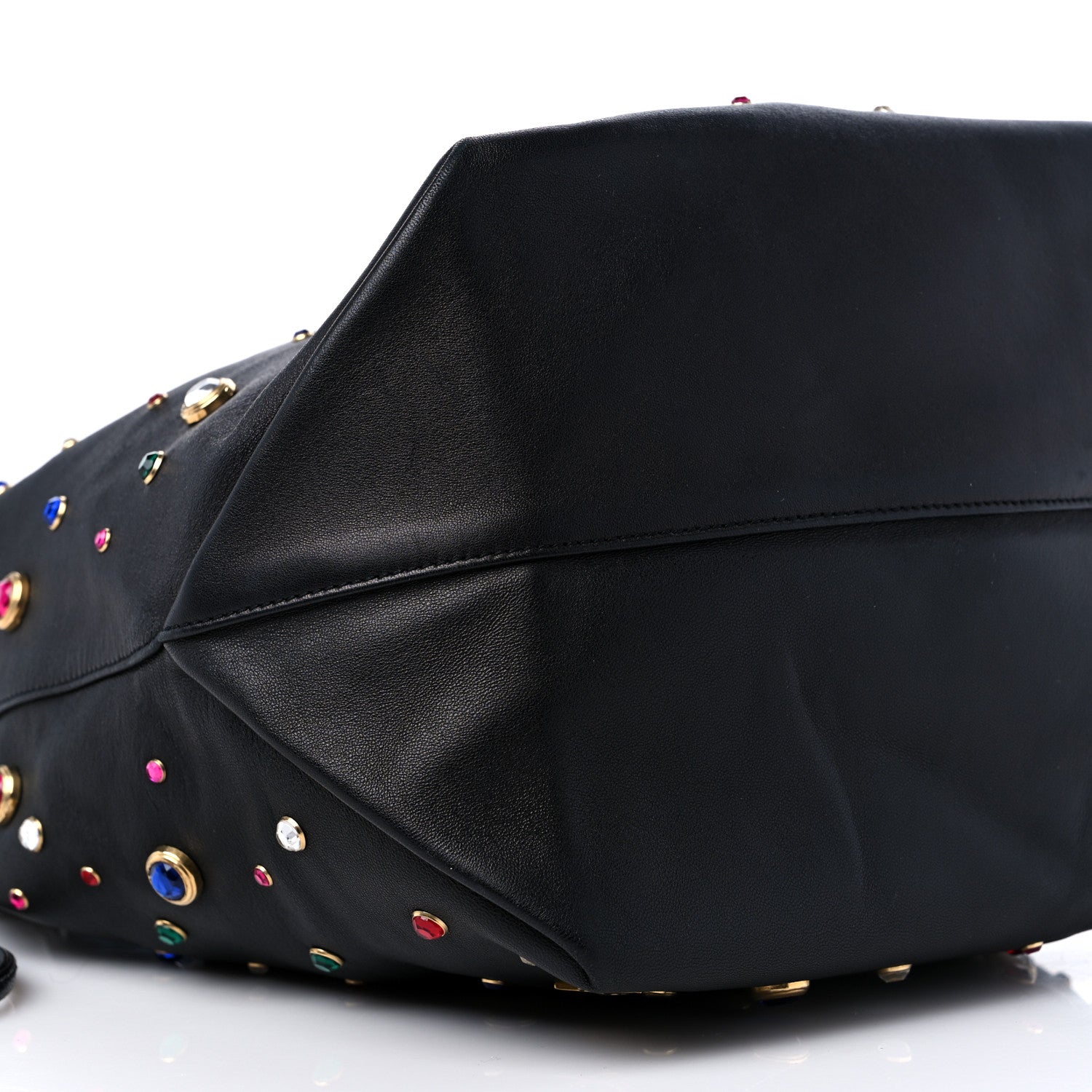 Saint Laurent Lambskin Charm Studded Teddy Drawstring Bag Black 8 of 9