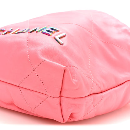 Chanel Shiny Calfskin Quilted Rainbow Metal Mini Chanel 22 Coral Pink 10 of 10